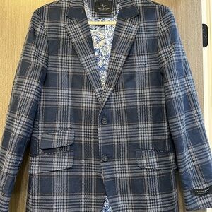 Tailorbyrd Blue and Gray Plaid Blazer